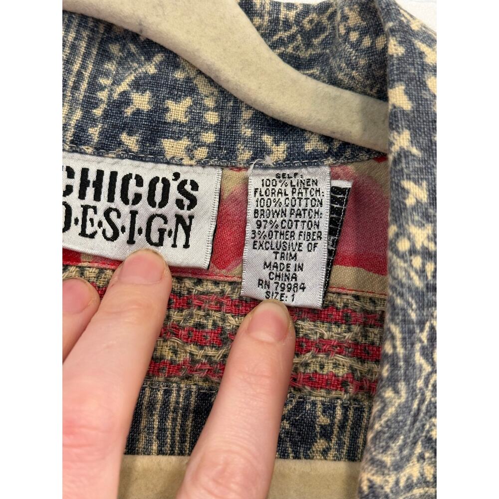 Vintage Chicos Abstract Pattern Cotton Linen Button Down Jacket Sz 1 Medium - Picture 5 of 6
